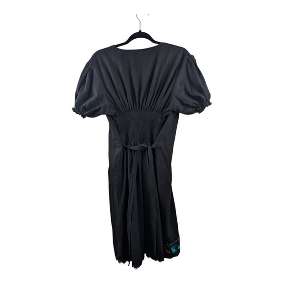 Solei Women's Black Mini Embroidered Wrap Dress Size L/XL - Picture 3 of 6